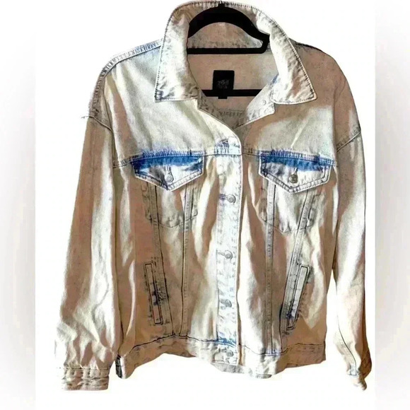 Wild‎ FableMedium long bleached denim jacket NWOT. - Picture 1 of 8